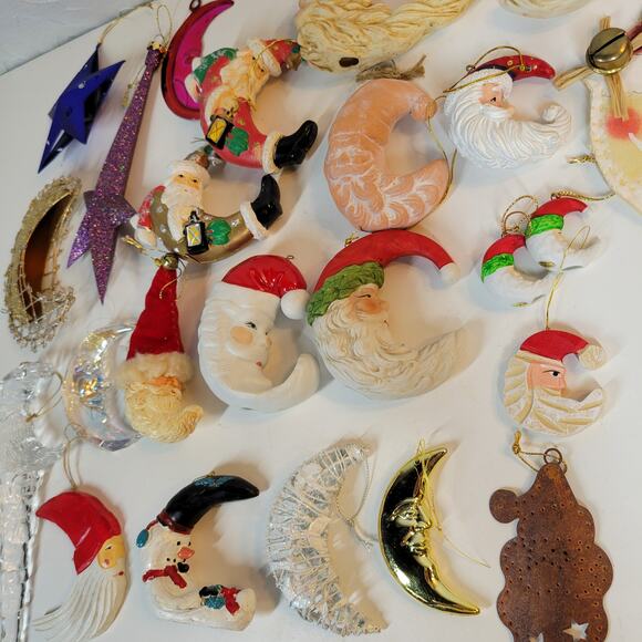 Vintage Moon Santa Claus Ornaments Christmas Tree Anthropomorphic Crescents 24 - Picture 3 of 16